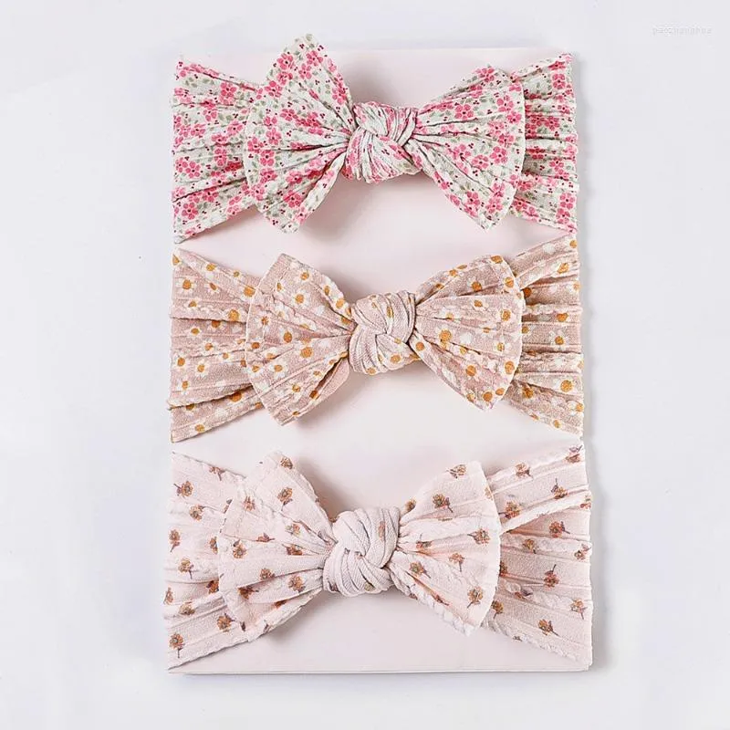 Akcesoria do włosów 3PCS Drukuj Nylon Baby Headbands Bow Elastic Miękka opaska na głowę dla dziewczynki Turban Cute