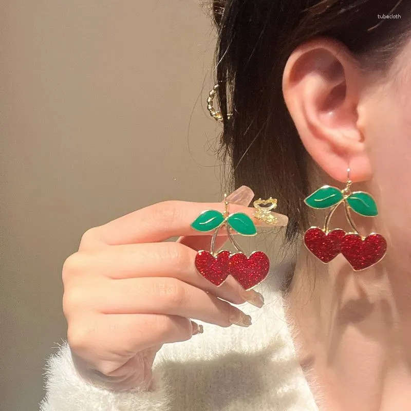 Stud Oorbellen Zoete Rode Kers Voor Vrouwen Temperament Glanzende Grote Fruit Drip Olie Oorbel Mooie Geschenken Koreaanse Mode-sieraden