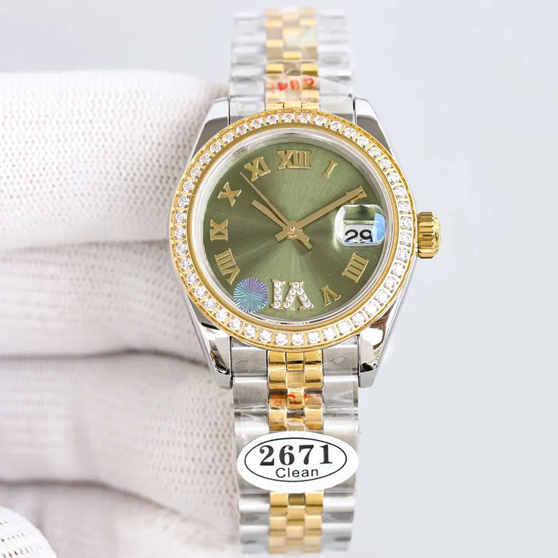 Relógio feminino suíço automático mecânico 2671 movimento relógios de diamante completo 28mm safira 904 pulseira inoxidável relógio de pulso luminoso à prova d'água