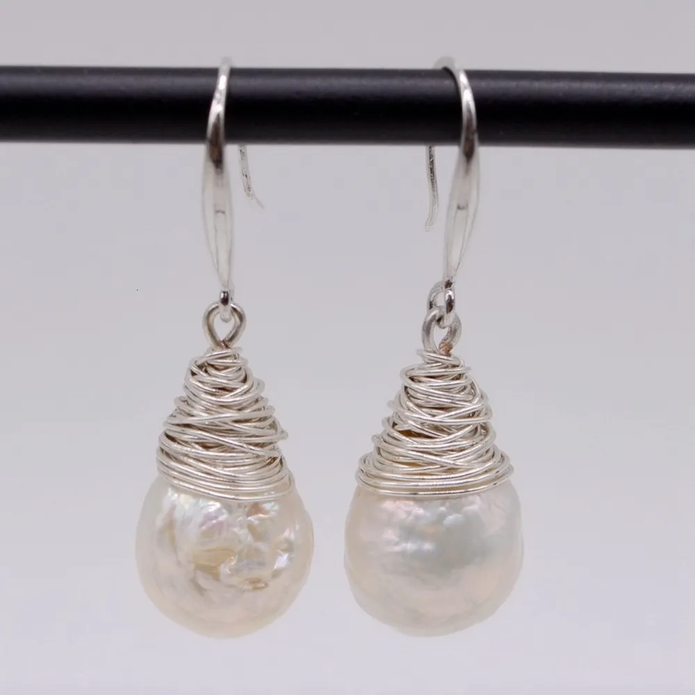 후프 Huggie Baroque Pearl Earrings 화이트 천연 담수 925 스털링 실버 드롭 수제 대형 여성 230831