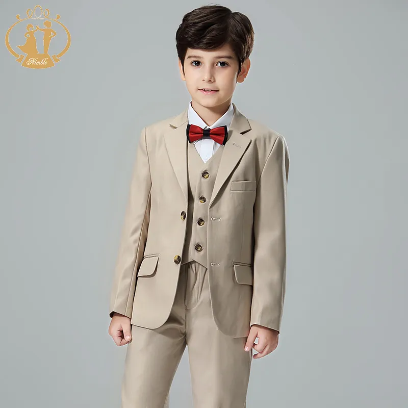 Suits Nimble 2023 Spring Autumn Formal Suit for Boy Children Party Host Wedding Costume Coat Vest Pants 3st Khaki Wholesale Clothing 230830