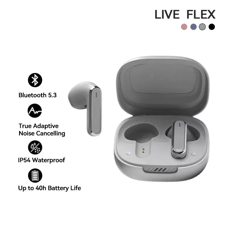 JBL Live FLEX Official Bluetooth Earbuds True Adaptive Noise Cancelling  Dual Connect ANC Earphone Wireless Charging IP54 40H