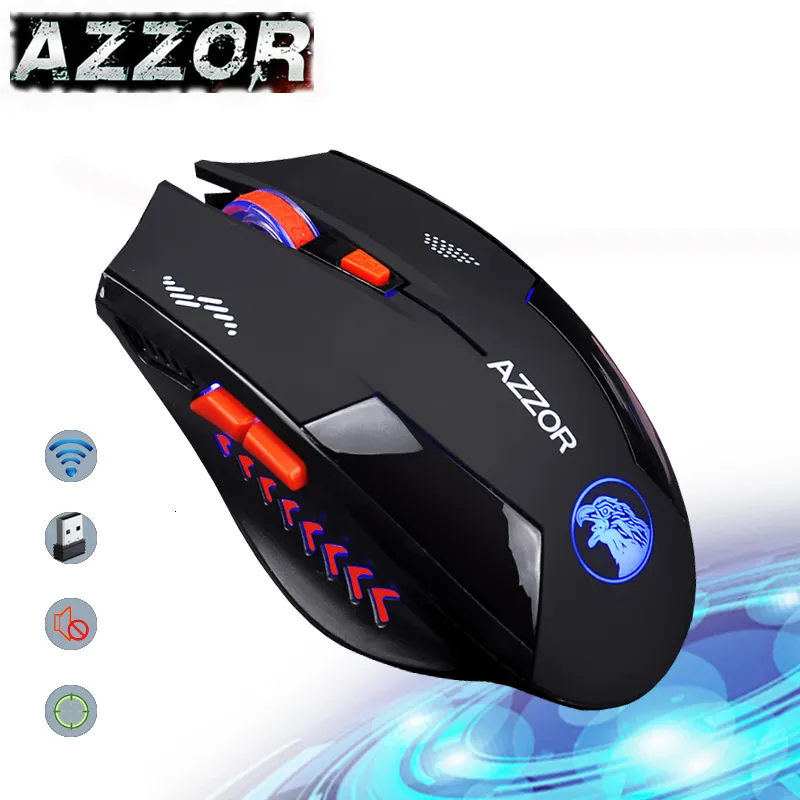 Mice AZZOR Charged Silent Wireless Mouse Mute Button Noiseless Optical Gaming Mice 2400dpi Built-in Battery For PC Laptop Computer 230831