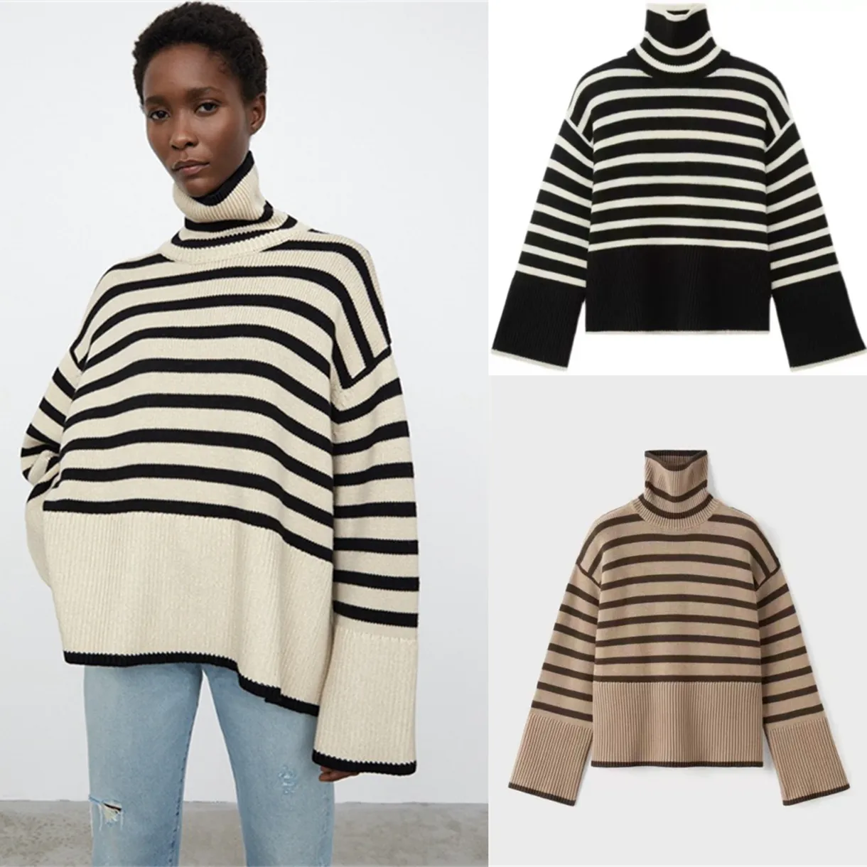 Maglioni da donna TOTEM ANNECY Maglione collo alto in lana Classic Stripe Splice Maglieria Slouchy Top Winter 230831