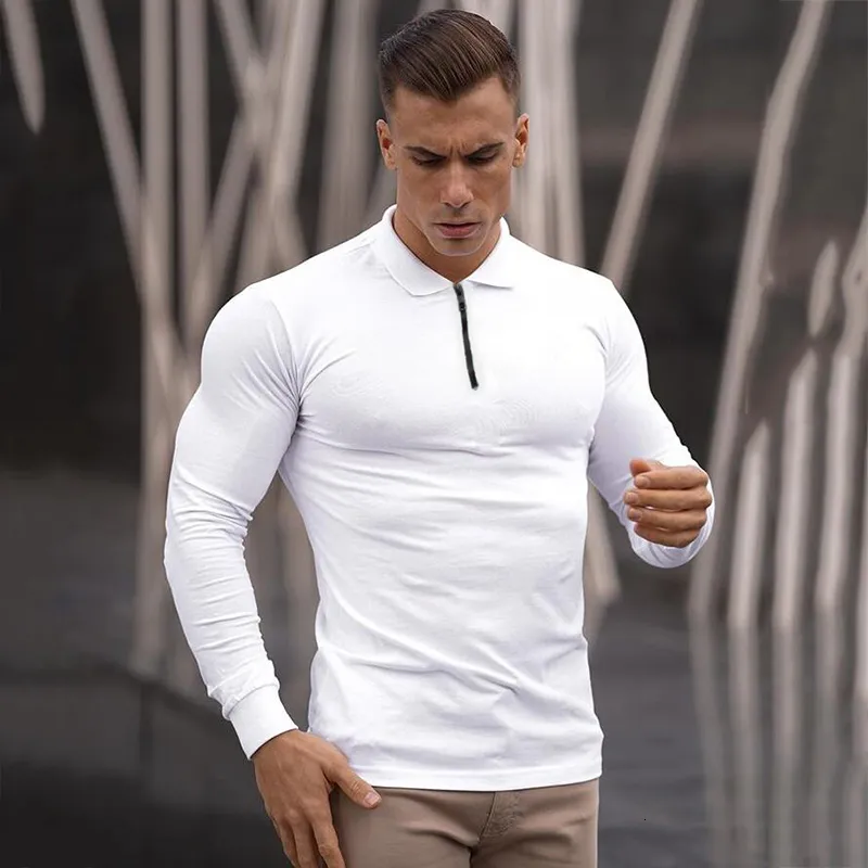Mens long sleeve slim fit polo cheap