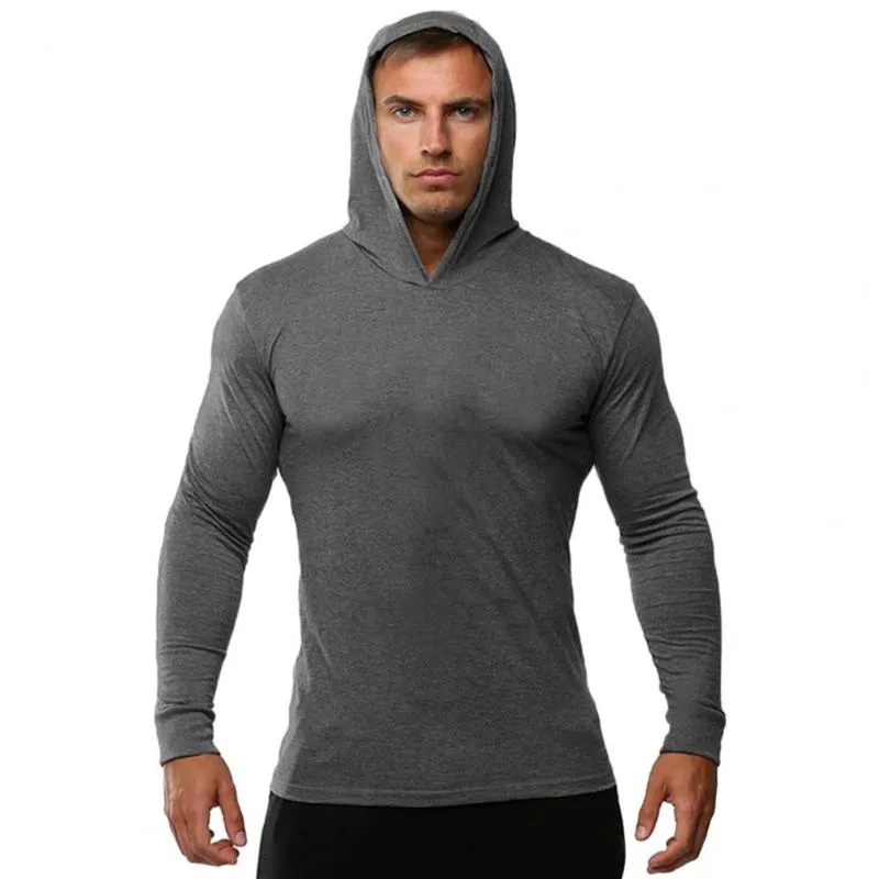 Breathable Cotton Muscle Fit Hoodie For Casual Fitness Wear Slim Fit Long  Sleeve In Solid Colors From Changxiu, $16.1