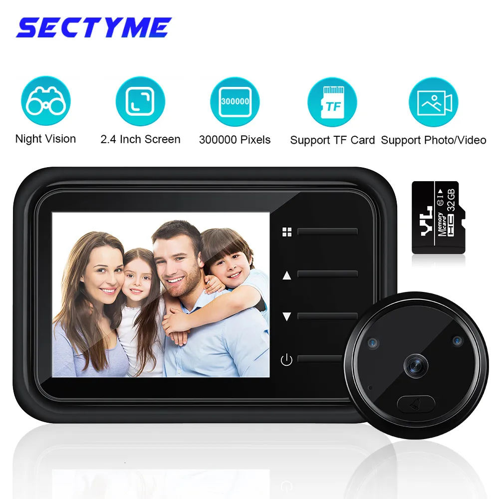 Video Door Phones Sectyme Smart Peephole Doorbell Camera 2 4 Inch Auto Record Electronic Ring IR Night Vision Home Viewer 230830