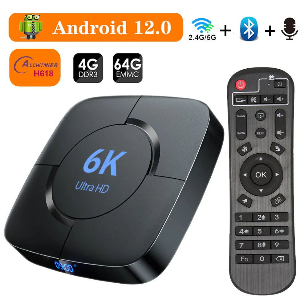 Телеприставка Smart Android TV Box Android 12 4 ГБ 32 ГБ 64 ГБ 2,4 ГБ/5 ГГц Wi-Fi Bluetooth Android ТВ-приставка 6K HDR Медиаплеер 3D-видео телеприставка 230831