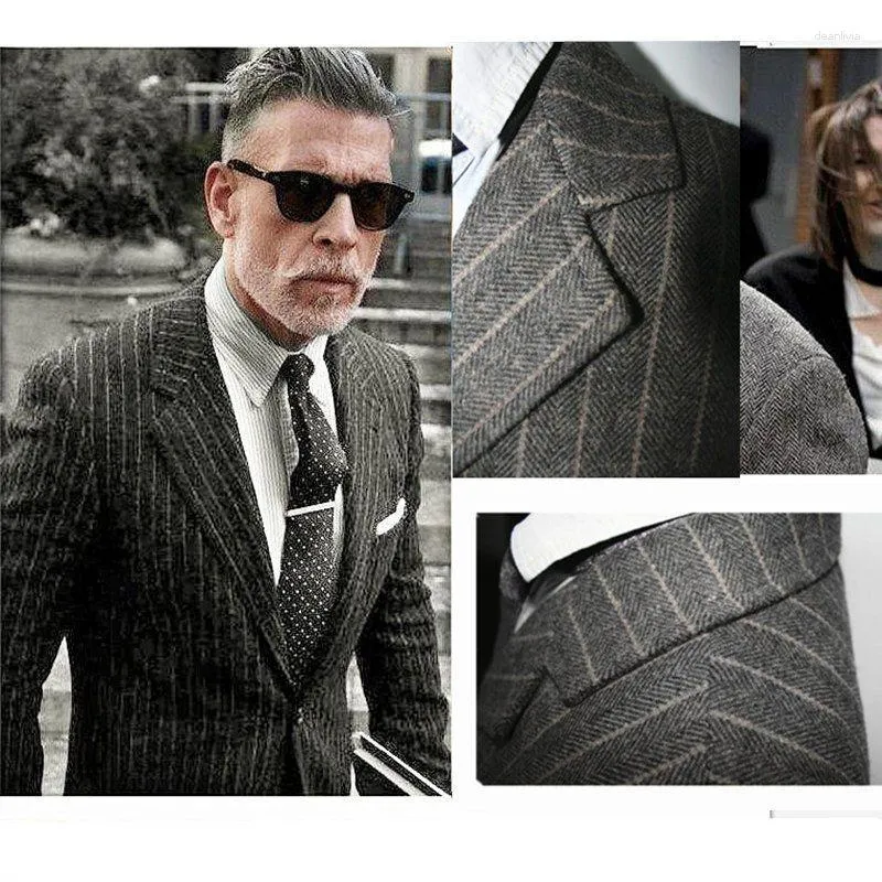 Men's Suits 2023 Autumn Winter Fashion Wool Business Jackets Male Formal Blazer Coats Men Stripe Woolen Suit Overcoats I433