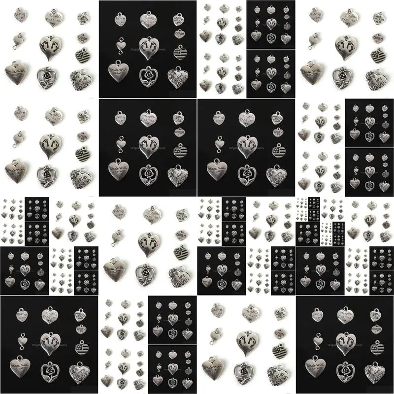 Charms Nouveau 117pcs mixte tibétain argent plaqué coeur amour charme pendentif déclaration fabrication de bijoux bricolage bijoux faits à la main mélange lots goutte del dhvwd