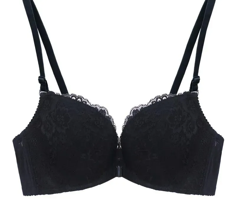 Lace front buckle no rims bra small chest bra female sexy underwear back together