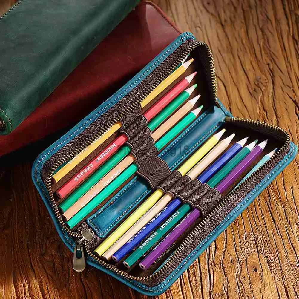 Retro Crazy Horse Leather Zipper Pen Organizer Bag Storage Pencil Pouch -  China Pen Holders, Pen Case