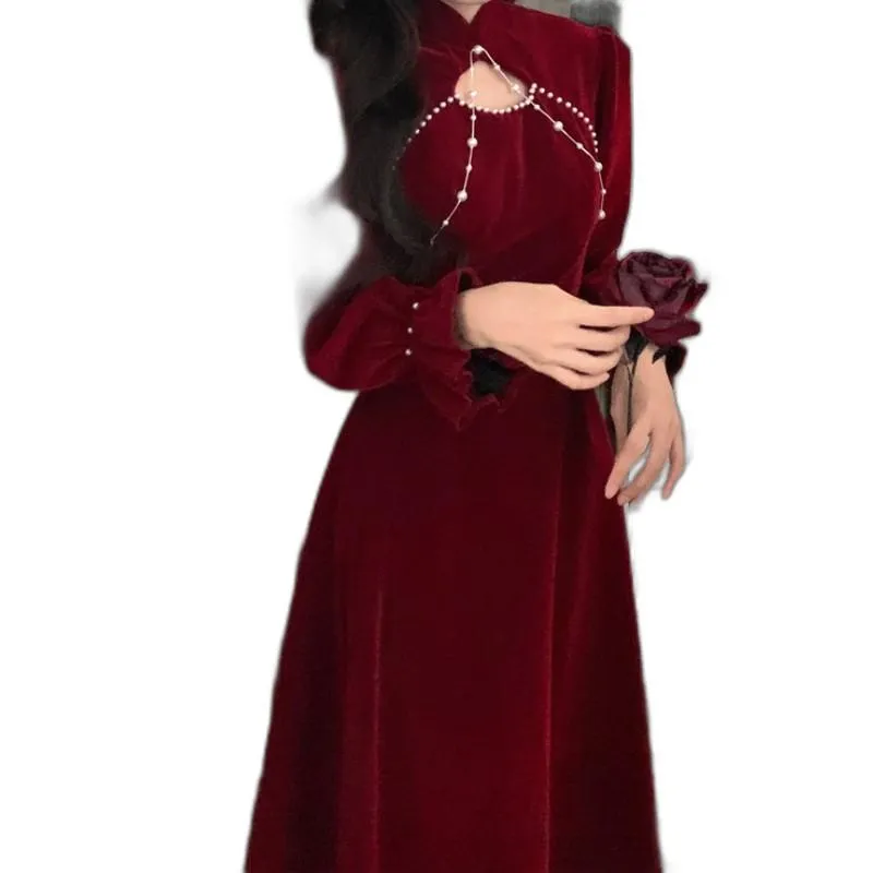 Robe En Velours Moulante Femme - Col V, Manches Longues, Maxi Vintage Pour Soirée Ou Mariage