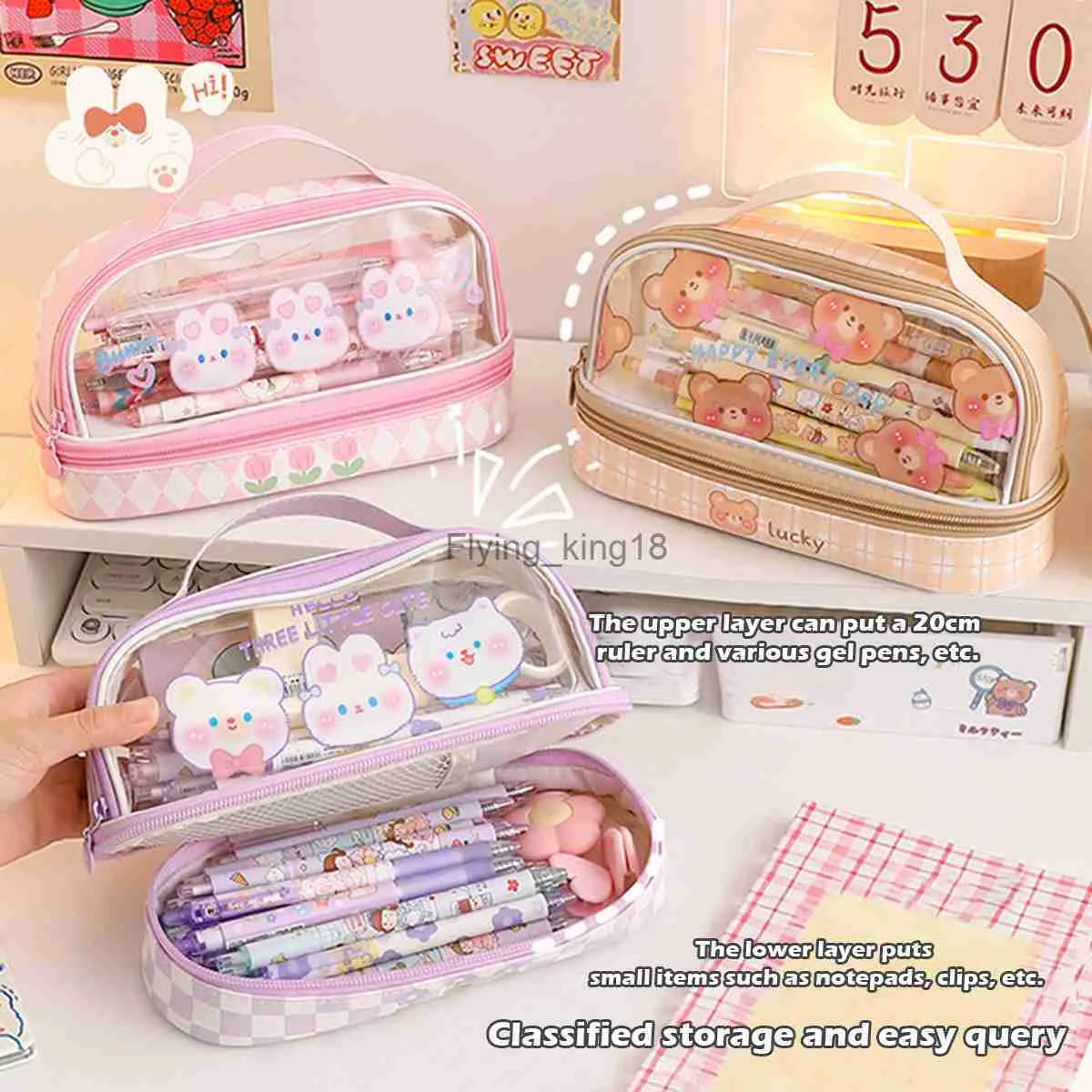 Sanrio Large Capacity Pencil Case Kawaii Transparent Cosmetic Bag Hello  Kitty Pen Case Cute Student School
