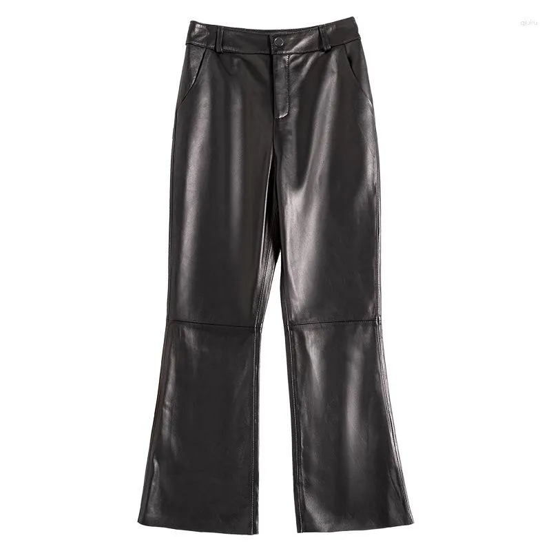 Pantalones para mujer Cuero Mujeres Primavera Otoño Mid Rise Piel de oveja Ol Genuino Tobillo Longitud Simple Casual