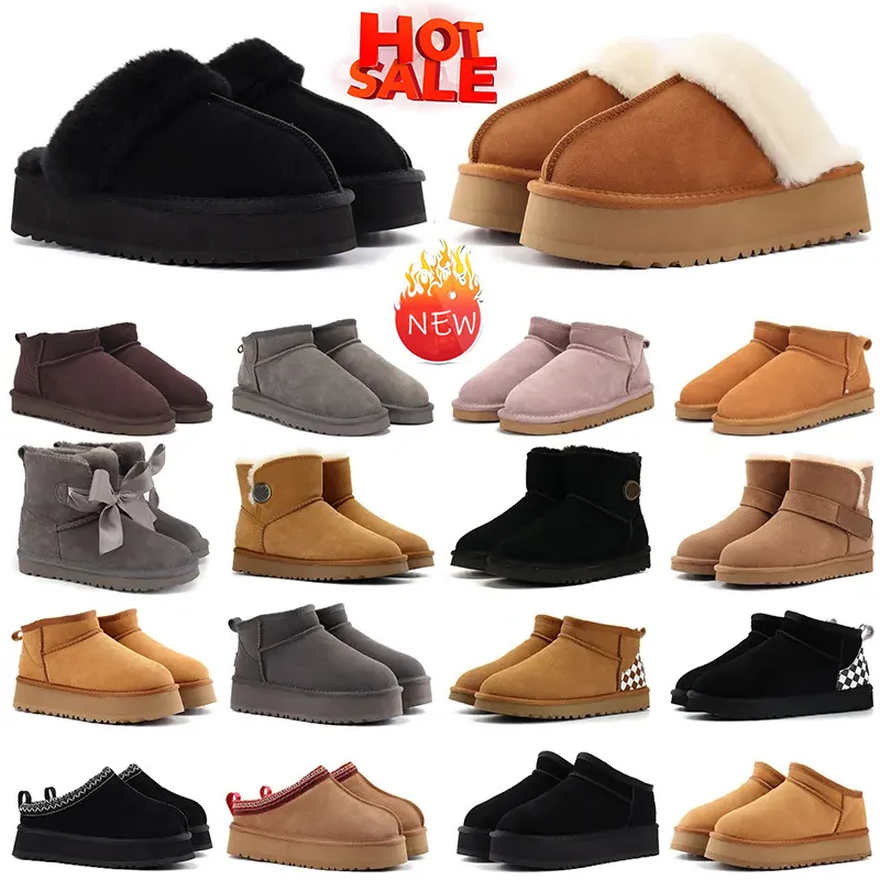 Designer Australië laarzen Klassieke mini Tazz Suède platformlaars damesslippers Schapenvacht Shearling Kastanje Antelope bruin Winter Enkellaarsjes 36-43