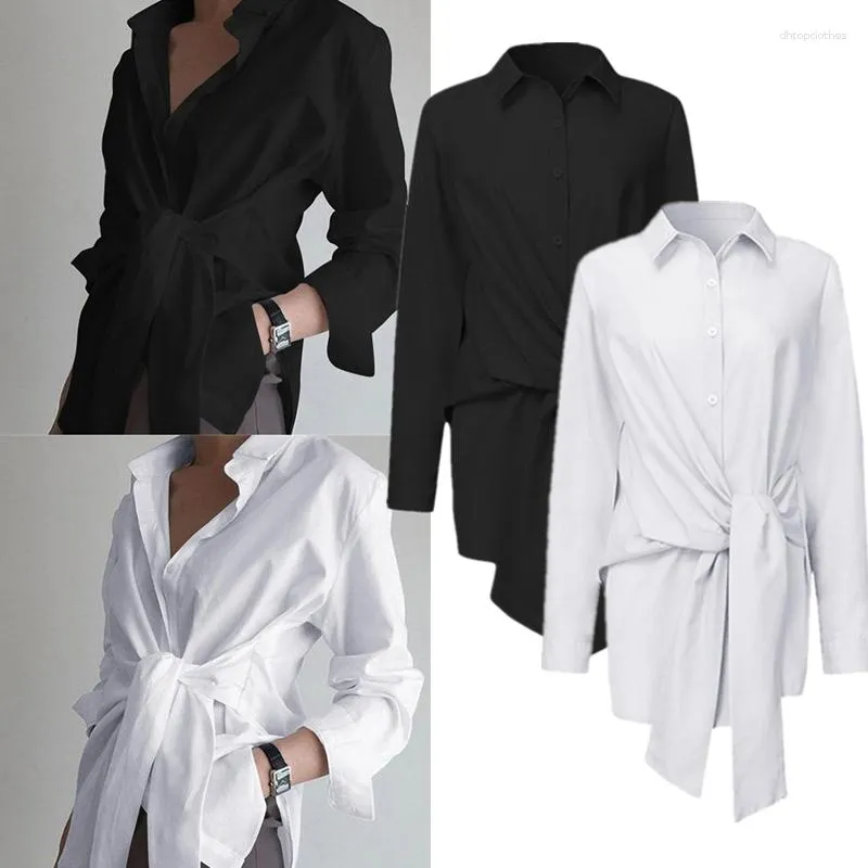 Bluzki damskie stylowe koronkowe górne asymetryczna bluzka 2023 Casual Long Rleeve Chemise Kobiet Button Work Blusas Tunik
