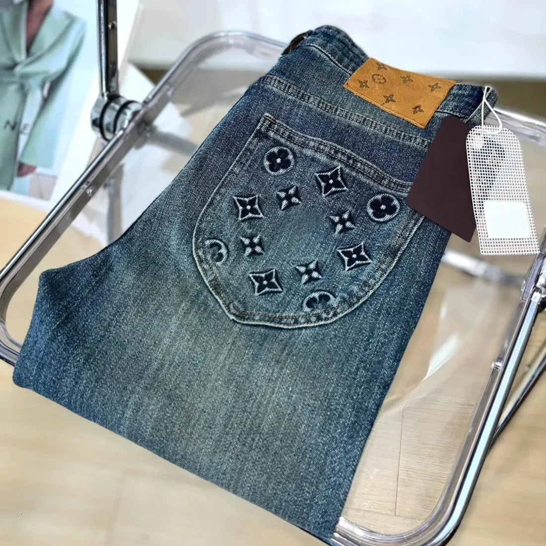 Mens Jeans European Station American Retro Heavy Industry för att göra gammalt tryckt tvättvatten 230830