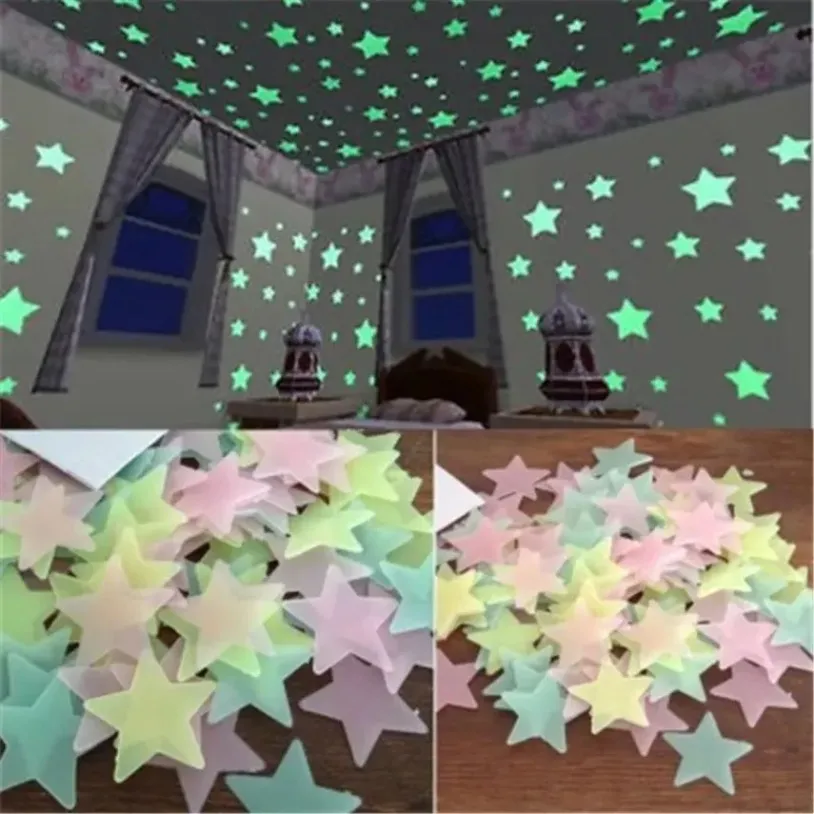 Autocollants muraux fluorescents étoiles 3D qui brillent dans la nuit, pour enfants, chambre de bébé, plafond, décoration de maison, 831