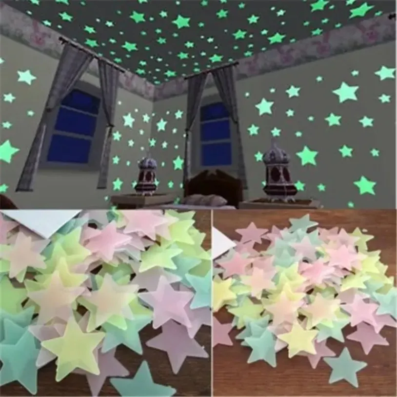 Autocollants muraux étoiles 3D qui brillent dans la nuit, autocollants muraux fluorescents lumineux pour enfants, chambre de bébé, décoration de plafond de maison, 831