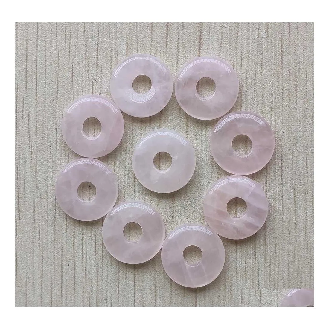 Auto DVR Charms Round Ssorted 18 mm Cirkel Donut Pink Rose Quartz Natuurlijke steenkristallen Hangers voor kettingaccessoires Sieraden Maken Dhfph