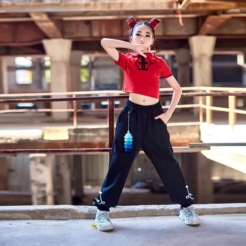 Chinese Style Girls Hip Hop Dance Costume Red Top And Black Dance Pants For  Stage Performances And Summer Street Raves BL8213 From Alberty, $40.29