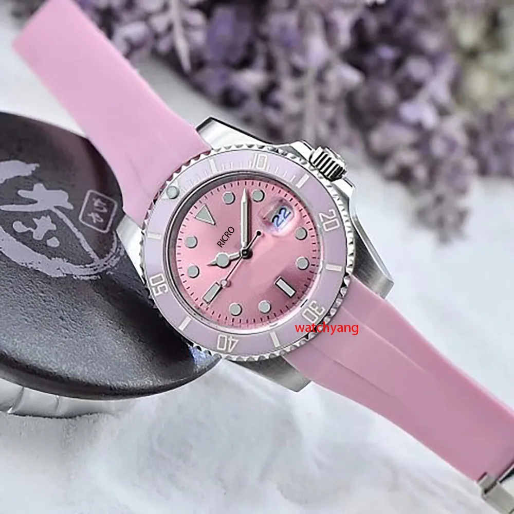 豪華なデザイナーレディースウォッチセラミックリングマウスピンクの時計の女神スタイル40mmサイズ自動ムーブメント316ファインスチールラバーウォッチバンドスポーツウォッチ
