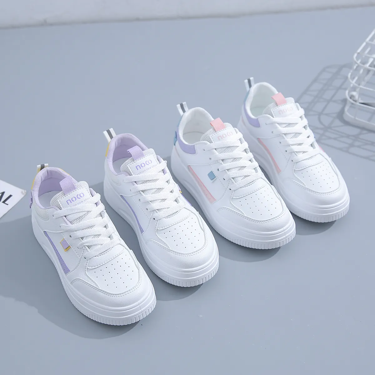 Fashion hotsale women's flatboard shoes White-pink White-purple spring casual shoes sneakers Color27
