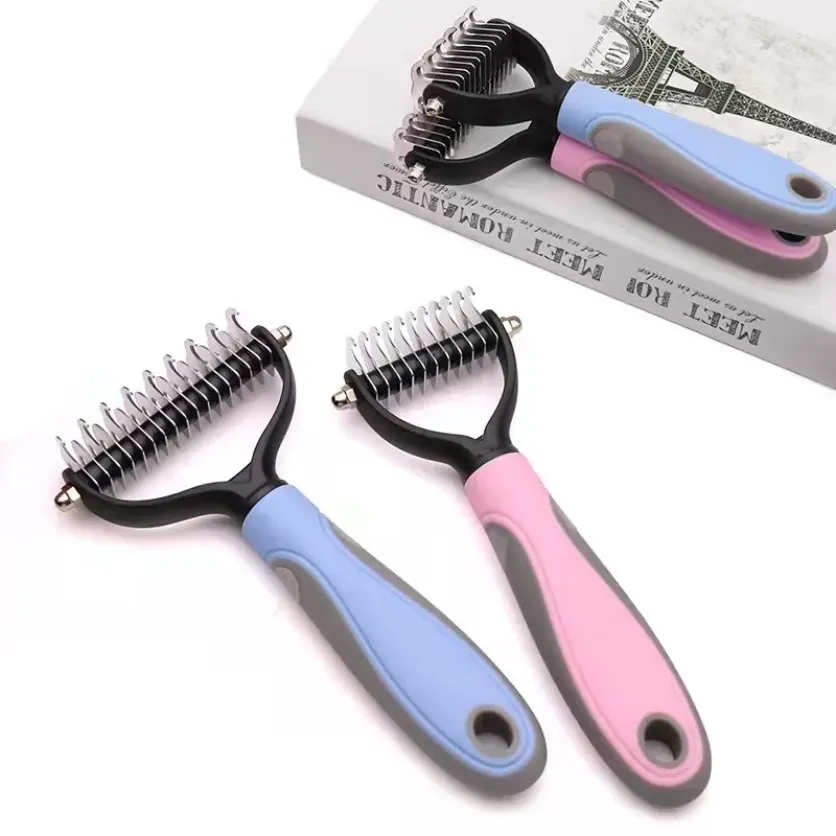 Pets Beauty Tools Fur Knot Cutter Dog Grooming Shedding Tool Pet Cat Hair Removal Comb Brush Double Sided Pet Products bb0301