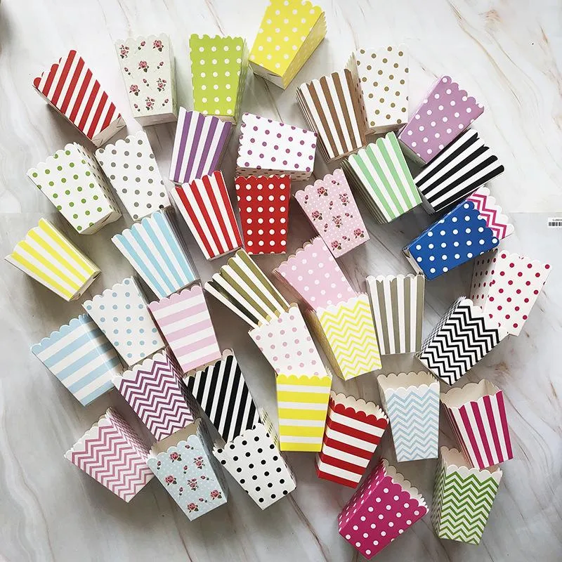 Disposable Dinnerware 6/12 Pcs Popcorn Boxes Colorful Paper Stripes Dot Baby Shower Birthday Party Supplies Containers For Home Candy Box