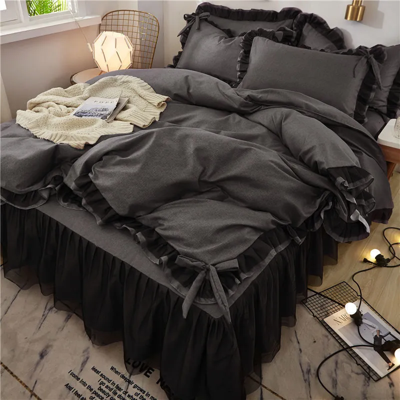 Bedding sets Arctic Velvet Pastoral Lace Solid Color Four Piece Pillowcase Sheet Quilt Cover 200 230cm Set 230228