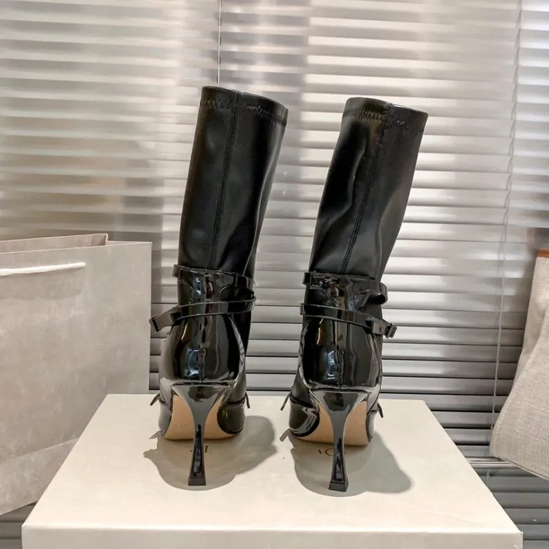 Black Fashion Boots High-Haked Buckle puntige tenen Designer laarzen damesschoenen