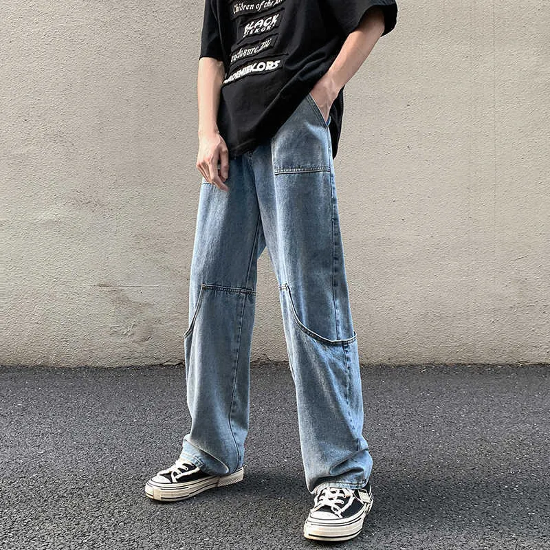 Mäns jeans lösa vintage stora fickor last jeans män rak hiphop jean byxor chic design herr casual streetwear allmatch denim byxor z0301