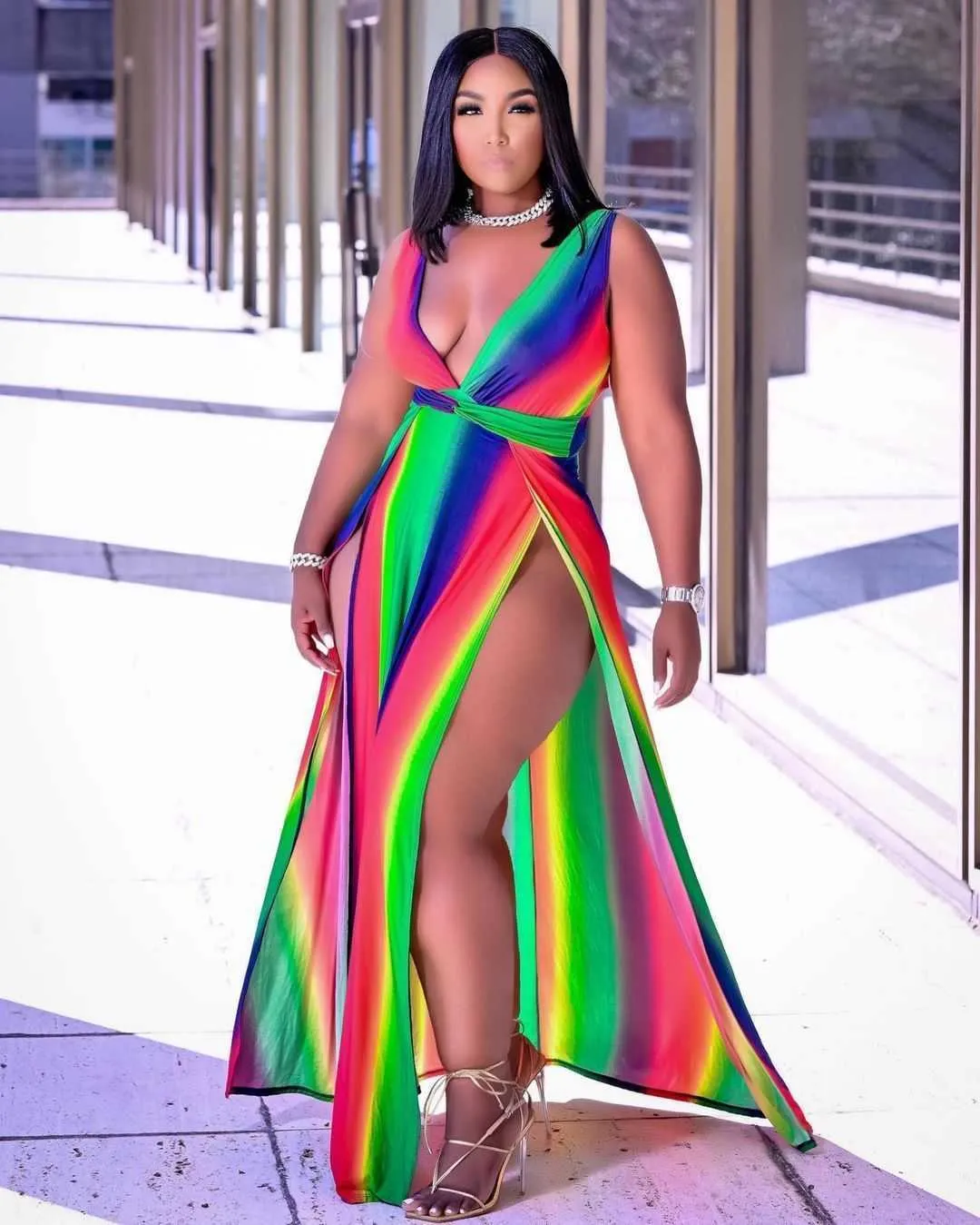 Plus size clearance rainbow maxi dress