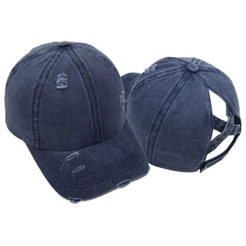 Casquettes de balle femmes Vintage lavé casquette de Baseball en détresse croisé haute queue de cheval papa HatJ230228