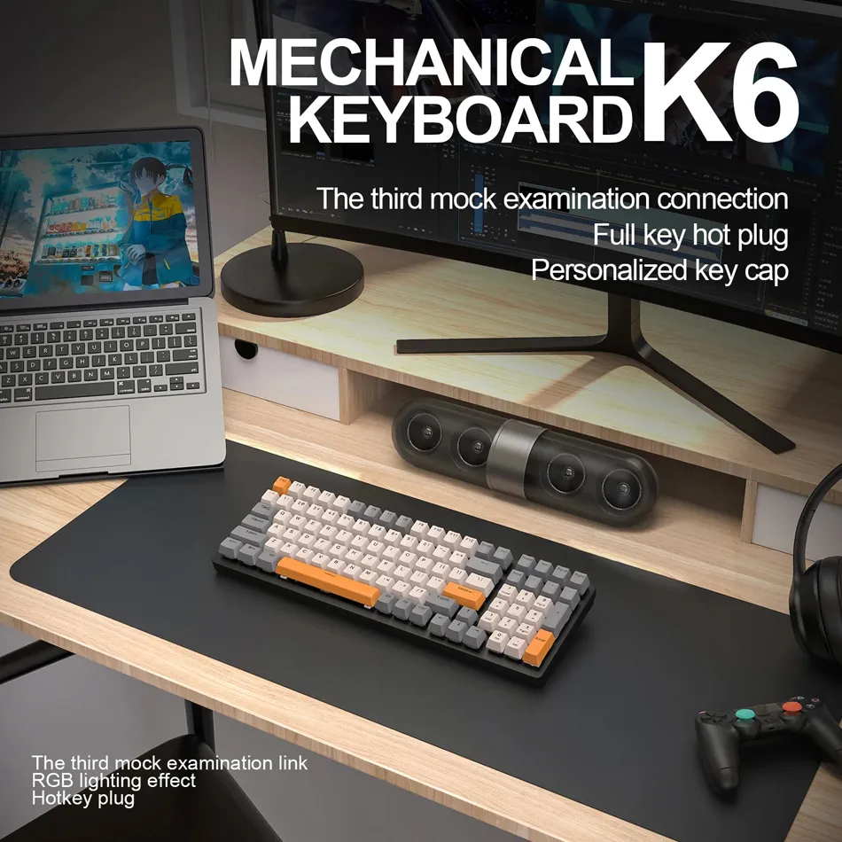 Clavier mécanique K96, clavier gamer compatible Bluetooth, USB Type-C, clavier  silencieux pour ordinateur, ordinateur portable, ordinateur de bureau, 100  prédire - AliExpress