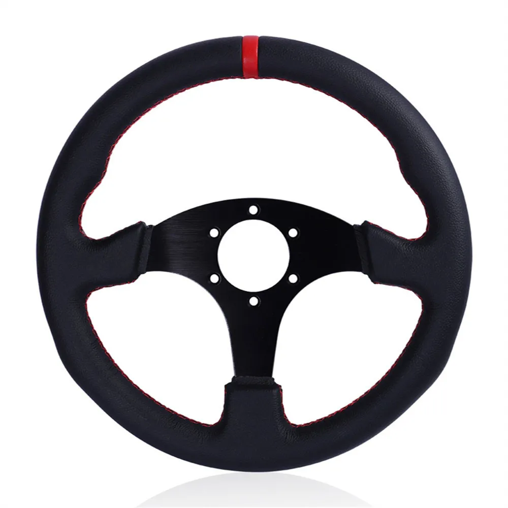 330mm/13Inch Flat Steering Wheel Leather Aluminum Frame Racing Drift Pc Game Steering Wheel Universal