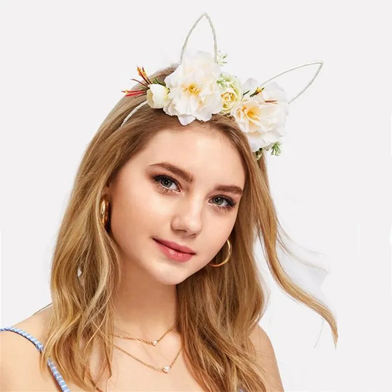 Headbands Spring Girl's Hair Band Flower Hairband Flower Hair Hoop Geometric Floral Hairband Rabbit Headband Easter Day Decor