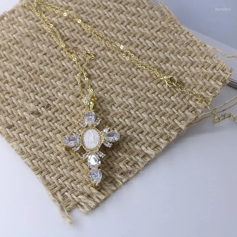 Choker EDOTHALIA Shell Perle Jésus Croix Pendentif Collier Prière Brillant Cubique Zircon Femmes Hommes Chaîne SN0009