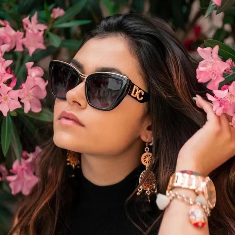 Luxury Vintage Cat Eye Black Sunglasses Women For Women Small