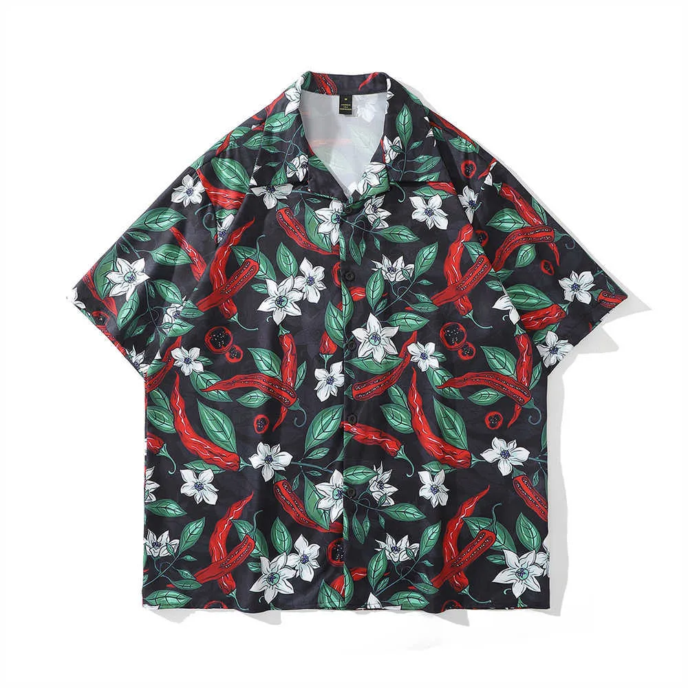 Men's Casual Shirts Pepper Floral Hawaiian Shirts Men Summer Thin Material Button Down Street Fashion Shirts Male Top Z0224