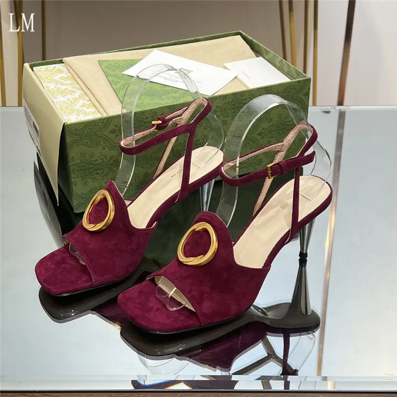 Designer luxe vrouwen die g t-rand achterste slipper koperen enkelband sandaalhakken met doos in elkaar grijpen