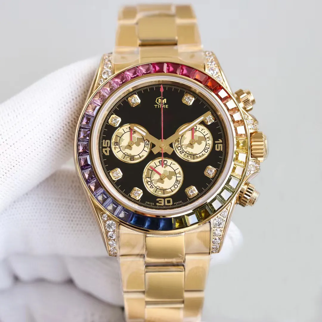 Remento automático de relojes simples Rango Rainbow Ring Diamond Watch de acero inoxidable Reloj de zafiro espejo profundo impermeable
