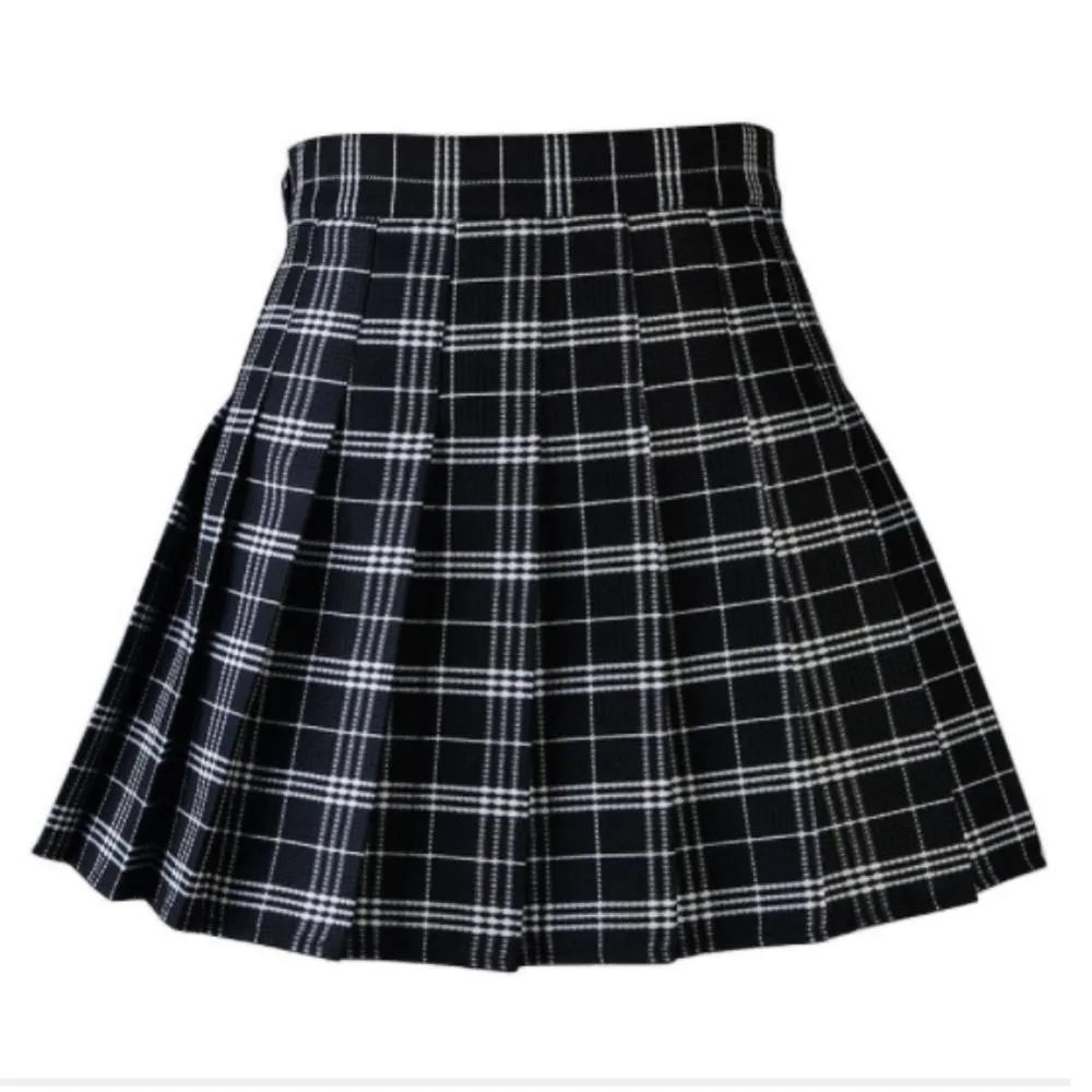 Women Casual Plaid Skirt Girls High Waist Pleated Aline Fashion Uniform With Inner Shorts 230301