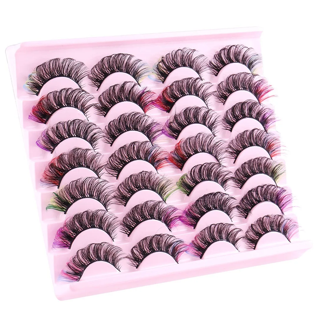 Thick Natural Color False Eyelashes Soft Light & Delicate Handmade Reusable Multilayer Curled 3D Fake Lashes Colorful Eyelash Extensions Makeup Accessory