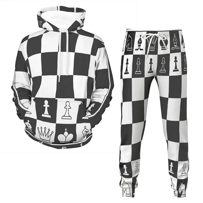 Men's Tracksuits Chess 3D Printed Autumn Tracksuit Hooded Sweatshirts and Pants Classic Men Women Daily Casual Fashion Outfits 6 Styles XS 5XL 230228