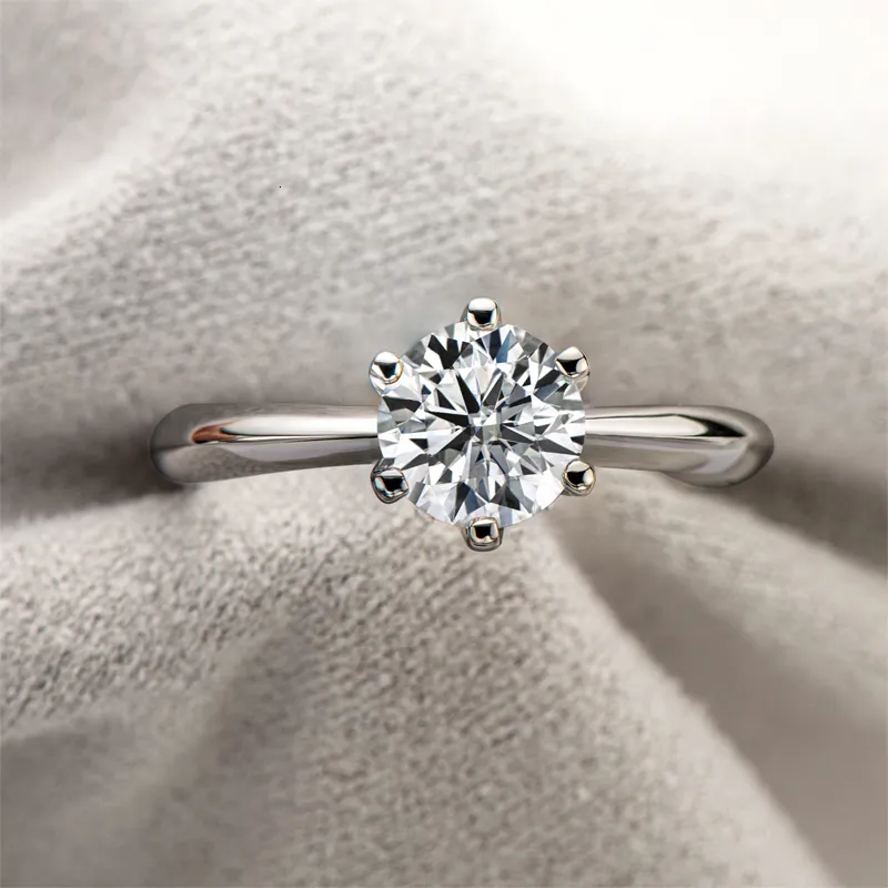 Anillo Solitario De Moissanite, 925 Anillos De Compromiso De Plata