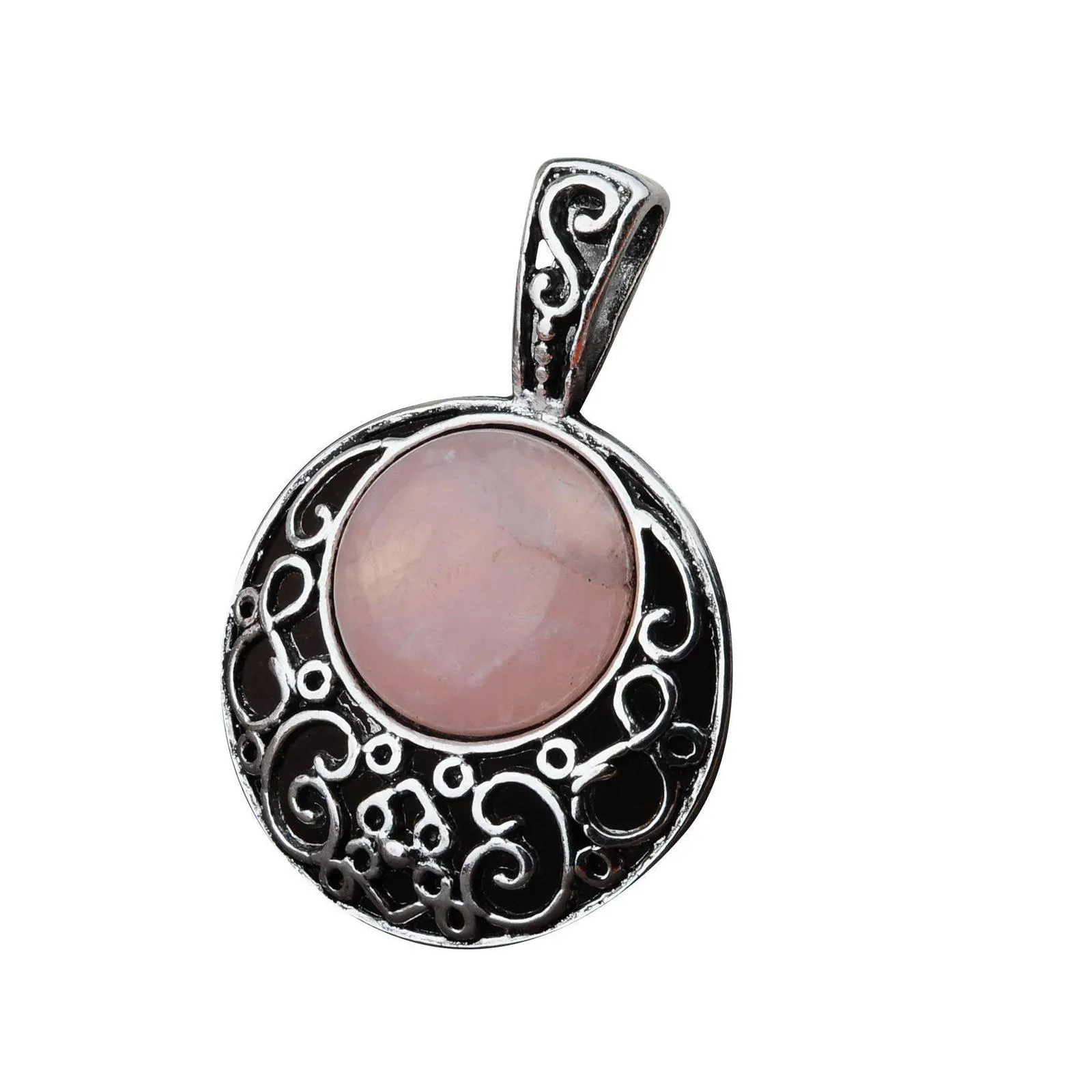 voiture dvr Médaillons Pierre Semi Précieuse Rose Quartz Pendentifs 40Mm Plaqué Sier Alliage 20Mm Cabochon Cristal Femmes Collier Bijoux 60Cm Chaîne Goutte Dhw7H