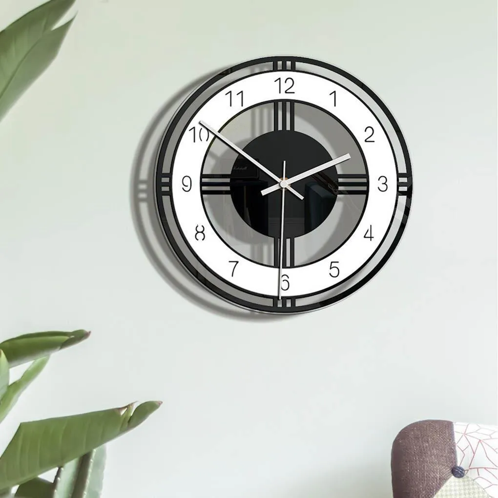 Настенные часы 1pcs круглый циферблат настенные часы домашняя гостиная спальня акриловые металлические часы простые винтажные стиль настенные часы 230301