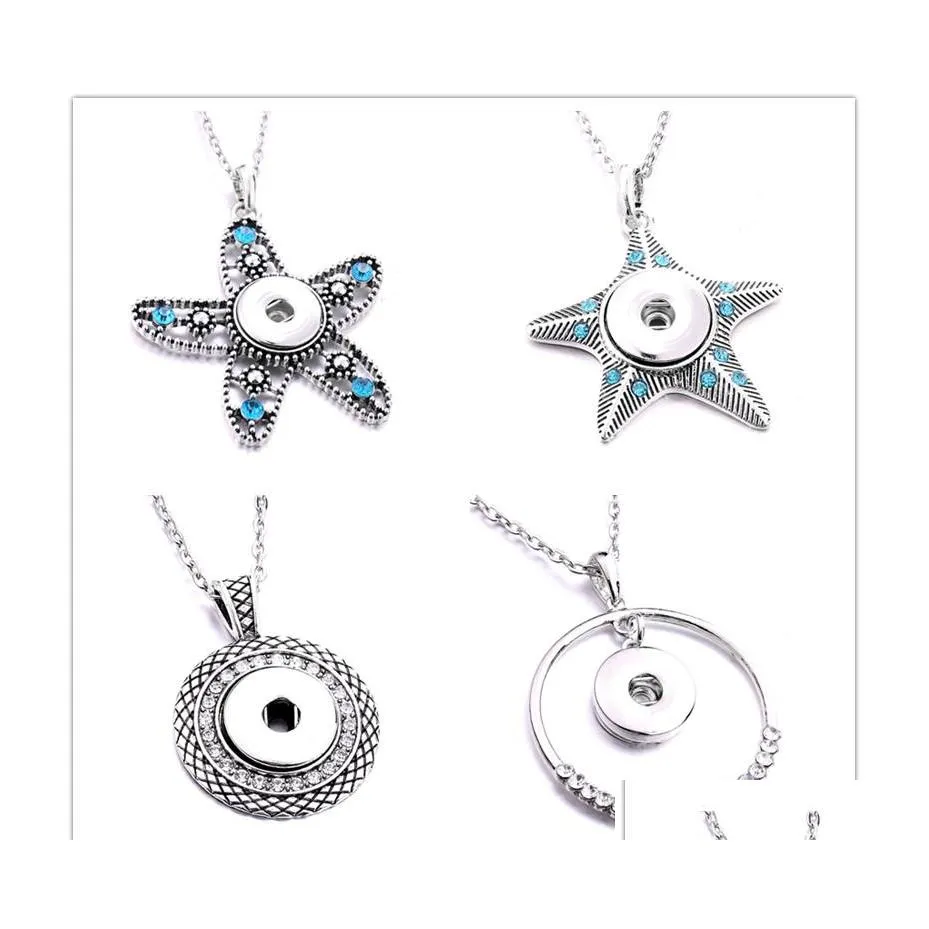 DVR samochodu DVR Naszyjniki Złote Sier Snap Button Charms Biżuteria Rhinestone Starfish Kształt Fit 18 mm Snaps Naszyjnik dla kobiet Noosa D33 Dhhvk